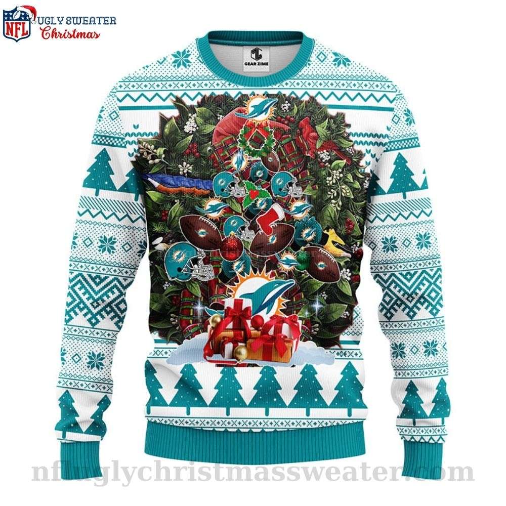 NFL Miami Dolphins Ugly Sweater - Unique Christmas Tree Logo Print