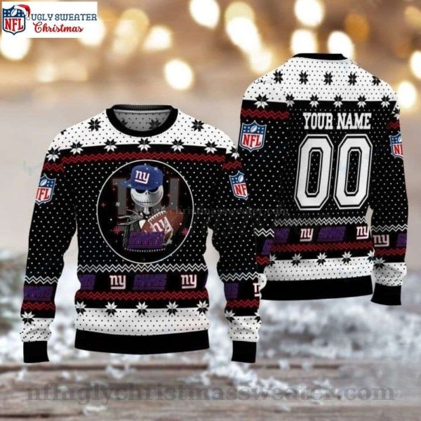 NFL Ny Giants Jack Skellington – Custom Name And Number Ugly Christmas Sweater
