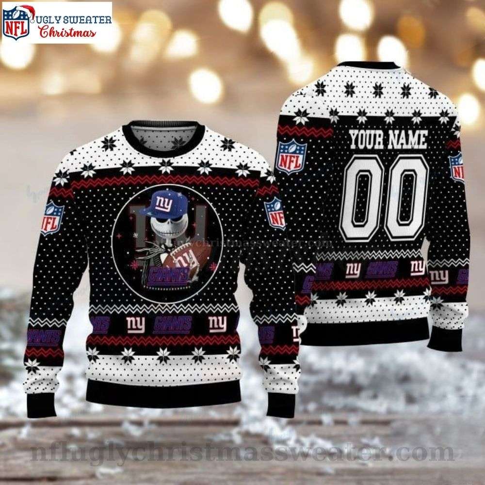 NFL Ny Giants Jack Skellington - Custom Name And Number Ugly Christmas Sweater