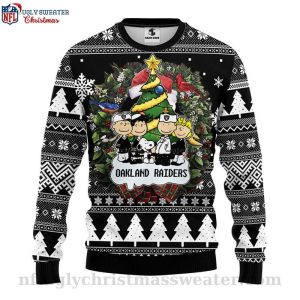 NFL Oakland Raiders Snoopy Dog And Pine Tree Christmas Ugly Sweater A Unique Gift 1