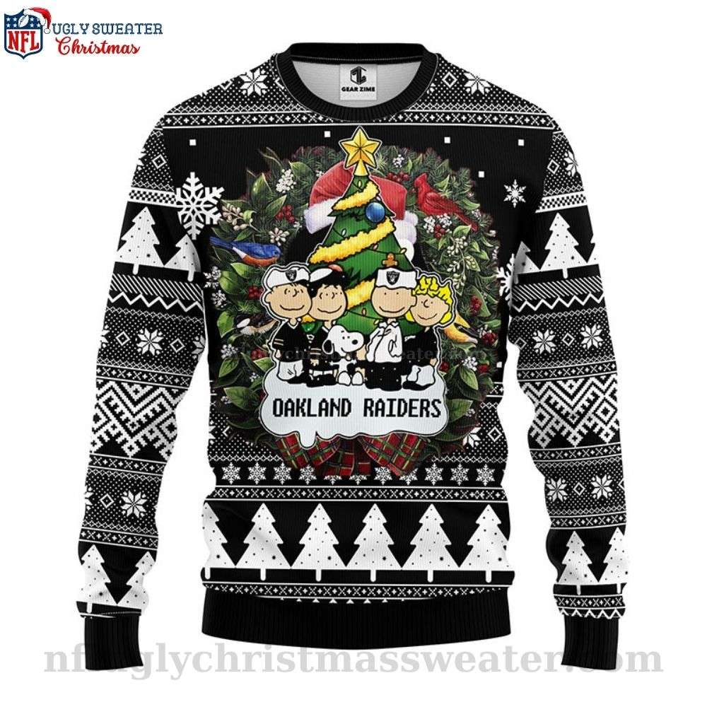 NFL Oakland Raiders Snoopy Dog And Pine Tree Christmas Ugly Sweater - A Unique Gift