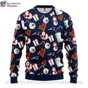 NFL Patriots Logo Print Ugly Christmas Sweater Santa Claus Snowman Graphic 1