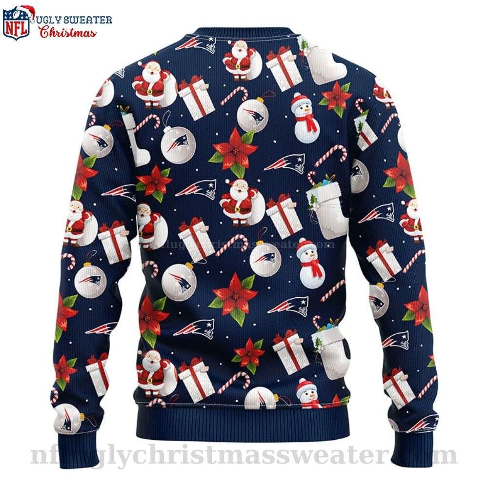 NFL Patriots Logo Print Ugly Christmas Sweater - Santa Claus Snowman Graphic