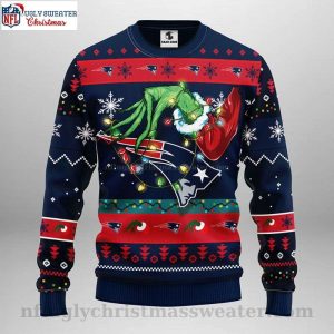 NFL Patriots Ugly Christmas Sweater Festive Grinch Design With Patriots Logo 1