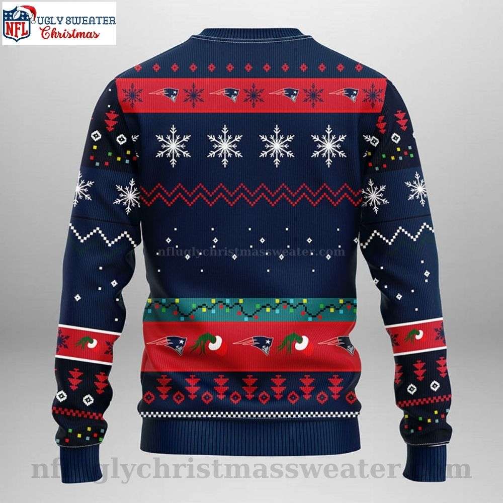 NFL Patriots Ugly Christmas Sweater - Festive Grinch Design With Patriots Logo