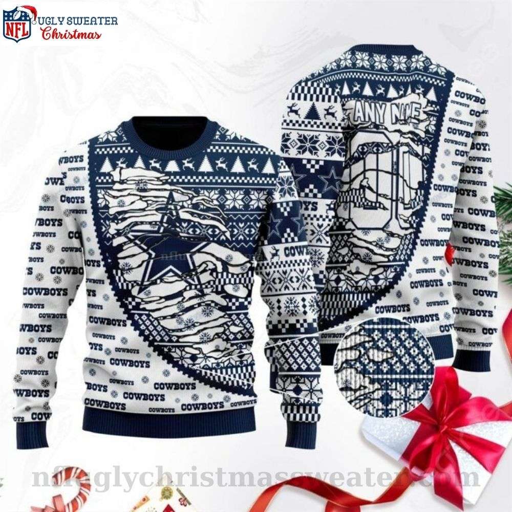 NFL Personalized Cowboys Ugly Christmas Sweater for Fans - Custom Name and Number