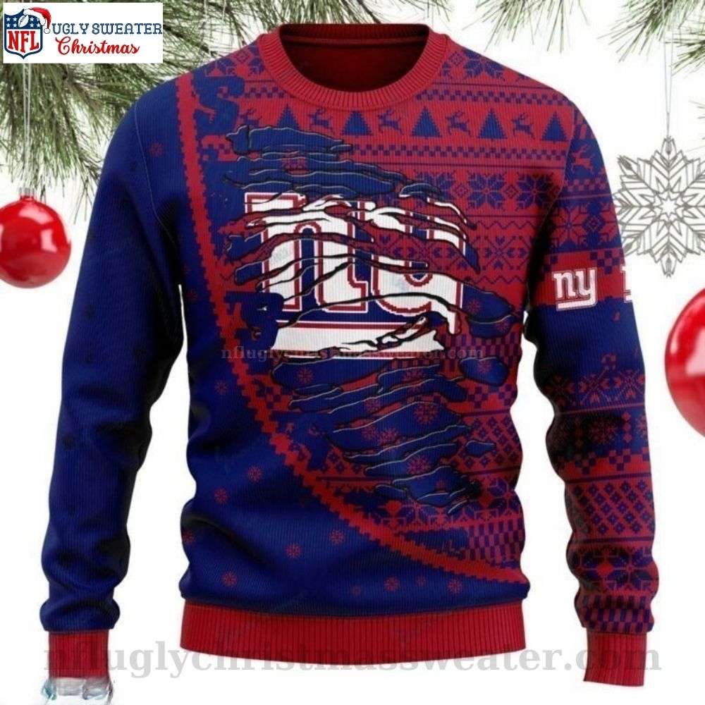 New York Giants Logo Snowflake Ugly Sweater - Winter Fan Pride