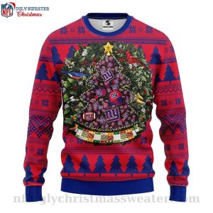 Ny Giants Christmas Sweater Featuring Christmas Tree Ball Graphic 1