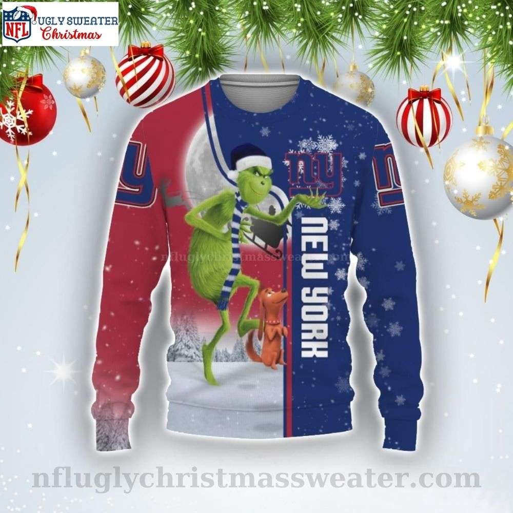 Ny Giants Christmas Sweater - Featuring Grinch Graphics Design