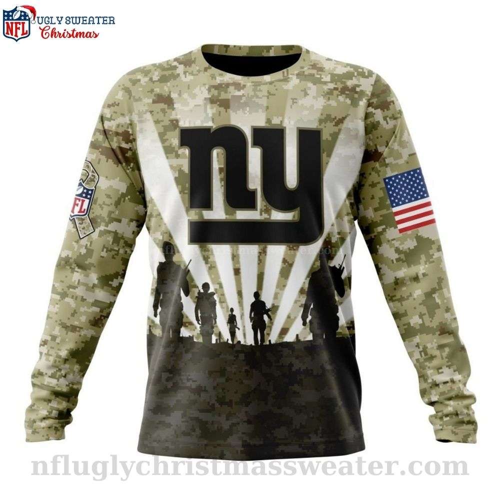 Ny Giants Christmas Sweater With Veteran Design - Proud Supporter