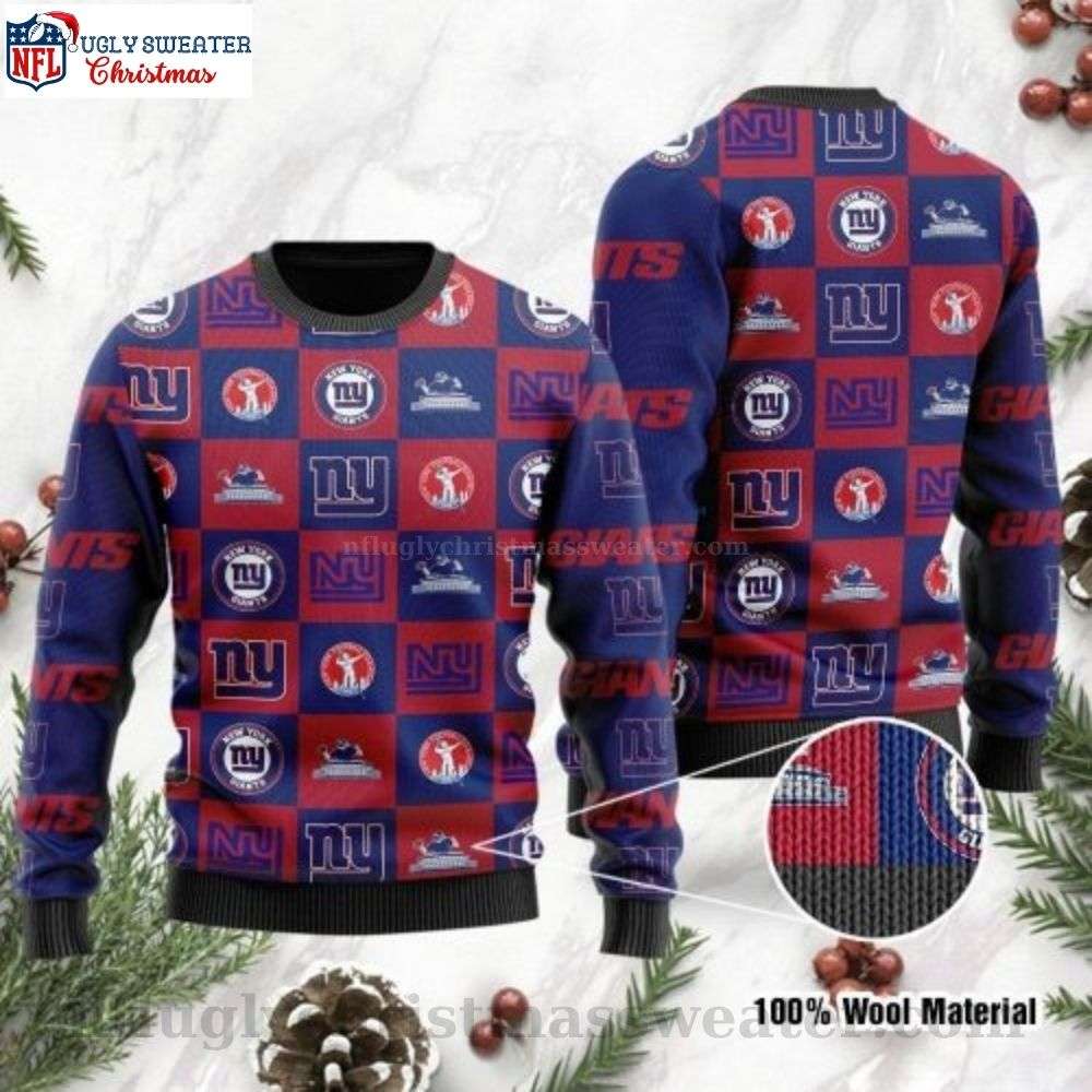 Ny Giants Logo Checkered Pattern Ugly Christmas Sweater Unique Gift For Fans