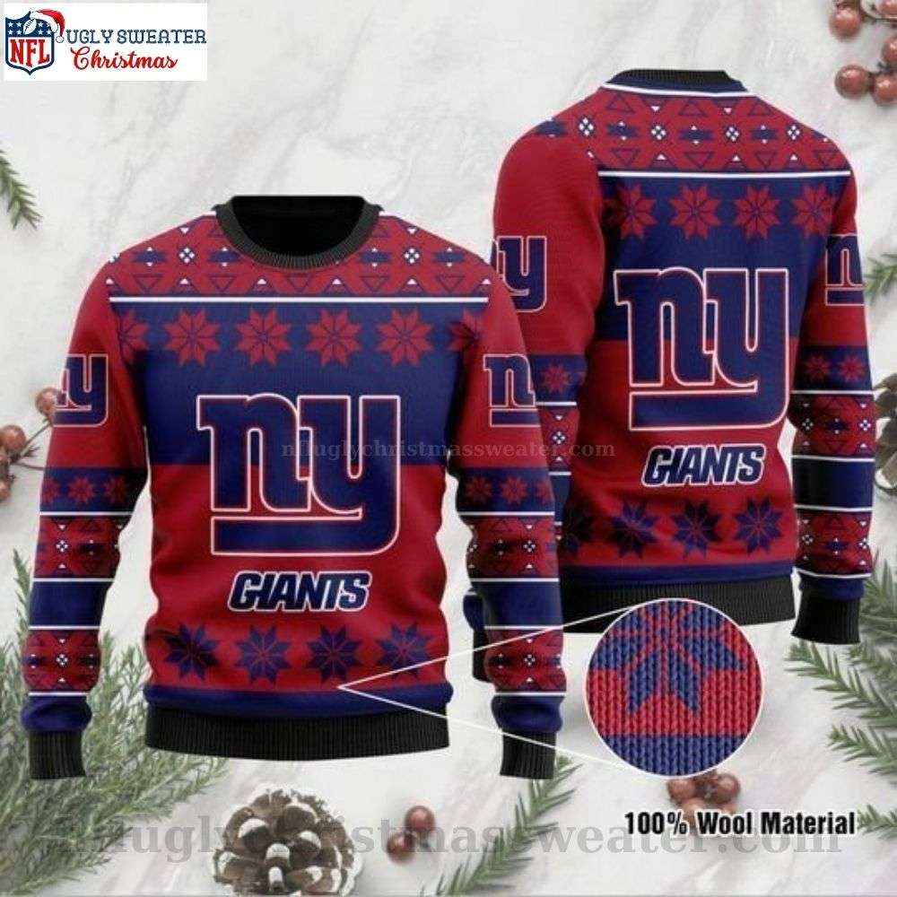 Ny Giants Logo Snowflake Ugly Sweater - Winter Fanwear With Team Pride