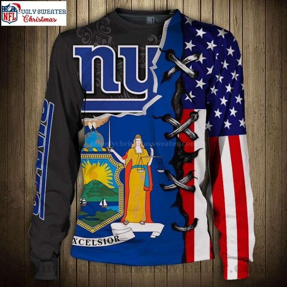 Ny Giants Ugly Sweater With American Flag Design - Unique Patriotism