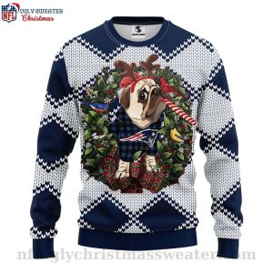 Patriots Ugly Christmas Sweater Quirky Pub Dog Design For Fans 1