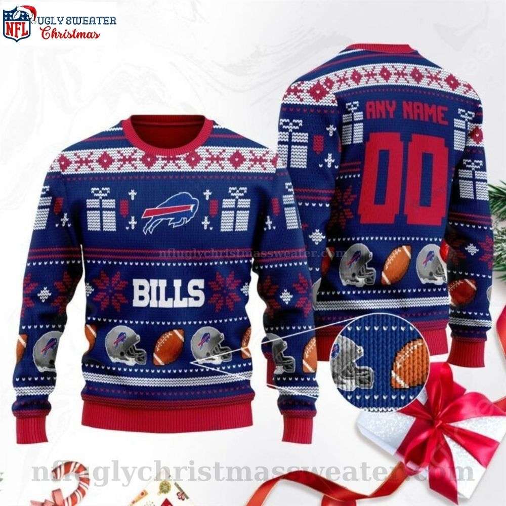 Personalized Buffalo Bills Ugly Christmas Sweater - Name And Logo Printed