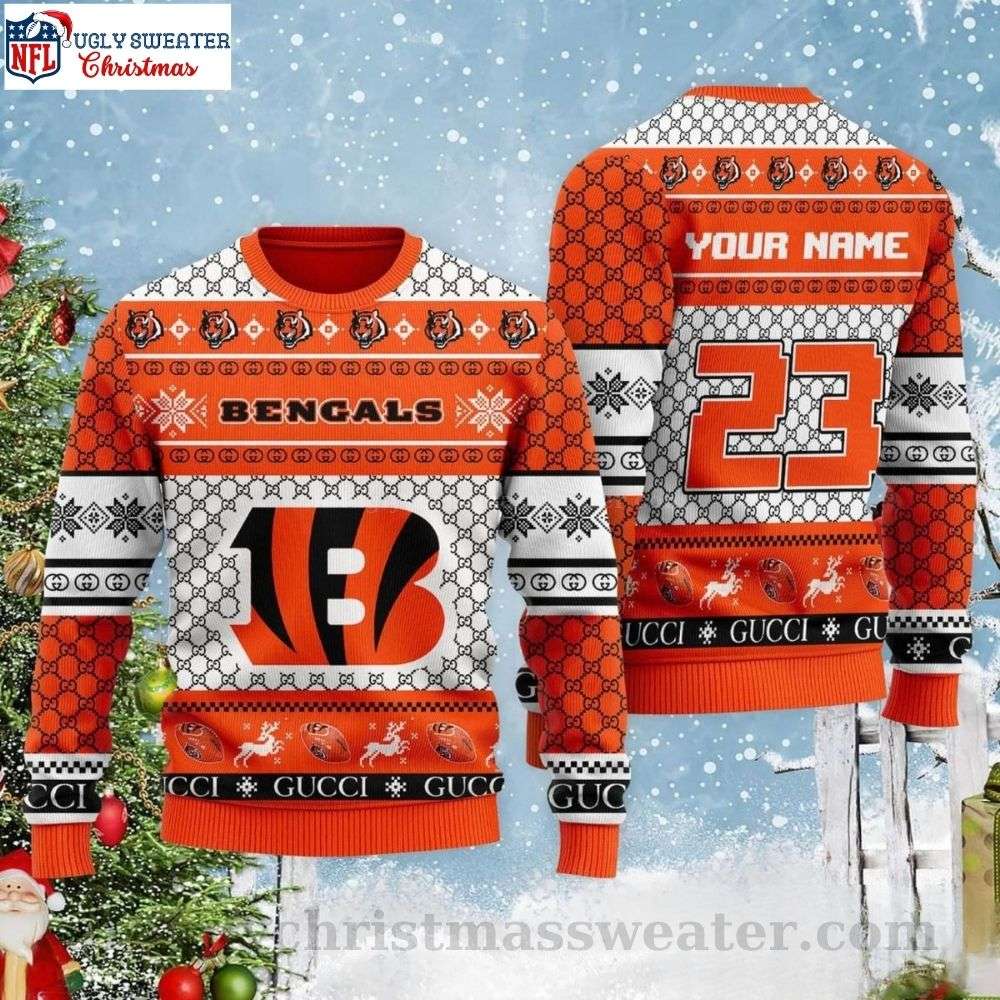 Personalized Cincinnati Bengals Gucci Pattern Ugly Christmas Sweater