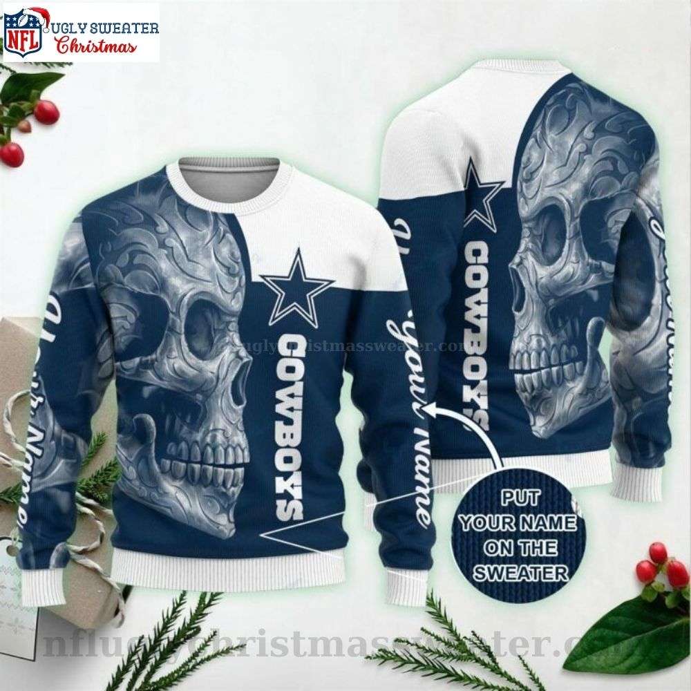 Personalized Dallas Cowboys Ugly Christmas Sweater for Fans - Skull Edition