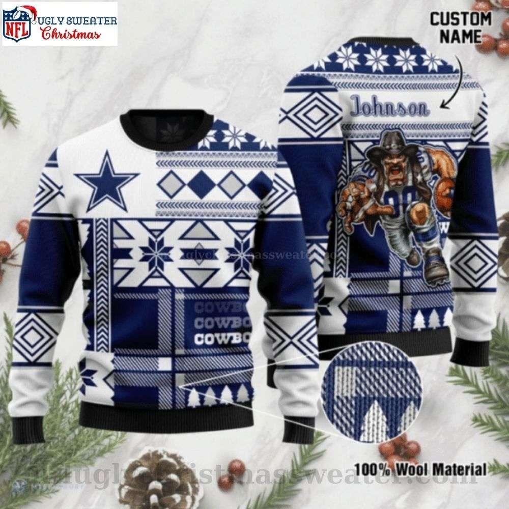 Personalized Mascot Dallas Cowboys Ugly Christmas Sweater - Custom Name