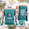 Personalized Miami Dolphins Ugly Sweater – All I Want For Christmas Design