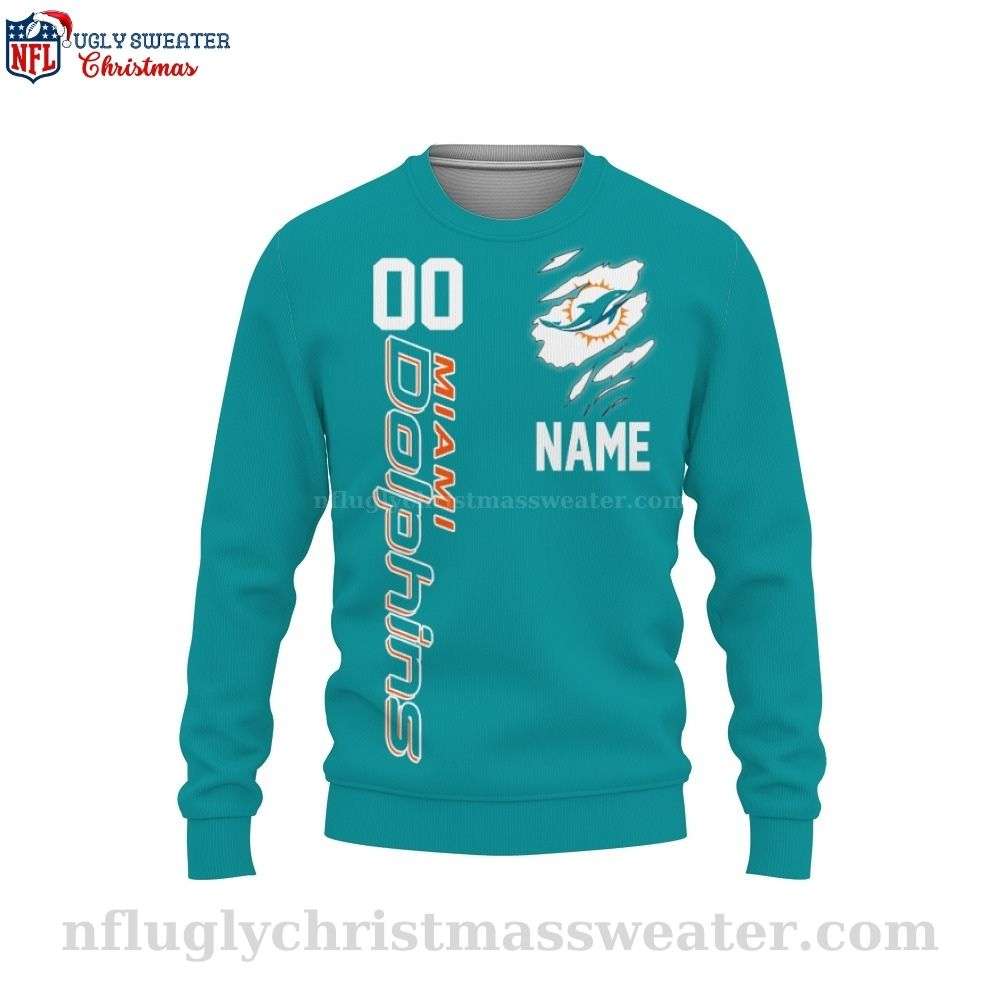 Personalized NFL Miami Dolphins Logo Festive Ugly Sweater - Perfect Gift For Fans