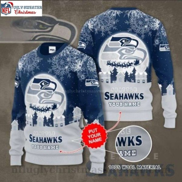 Personalized Santa Graphic Seattle Seahawks Ugly Christmas Sweater