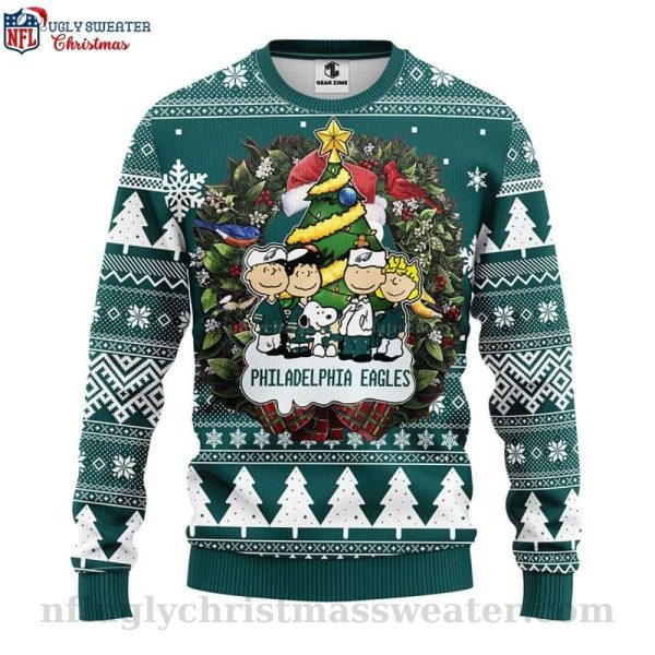 Philadelphia Eagles Snoopy Dog Ugly Christmas Sweater With Christmas Tree