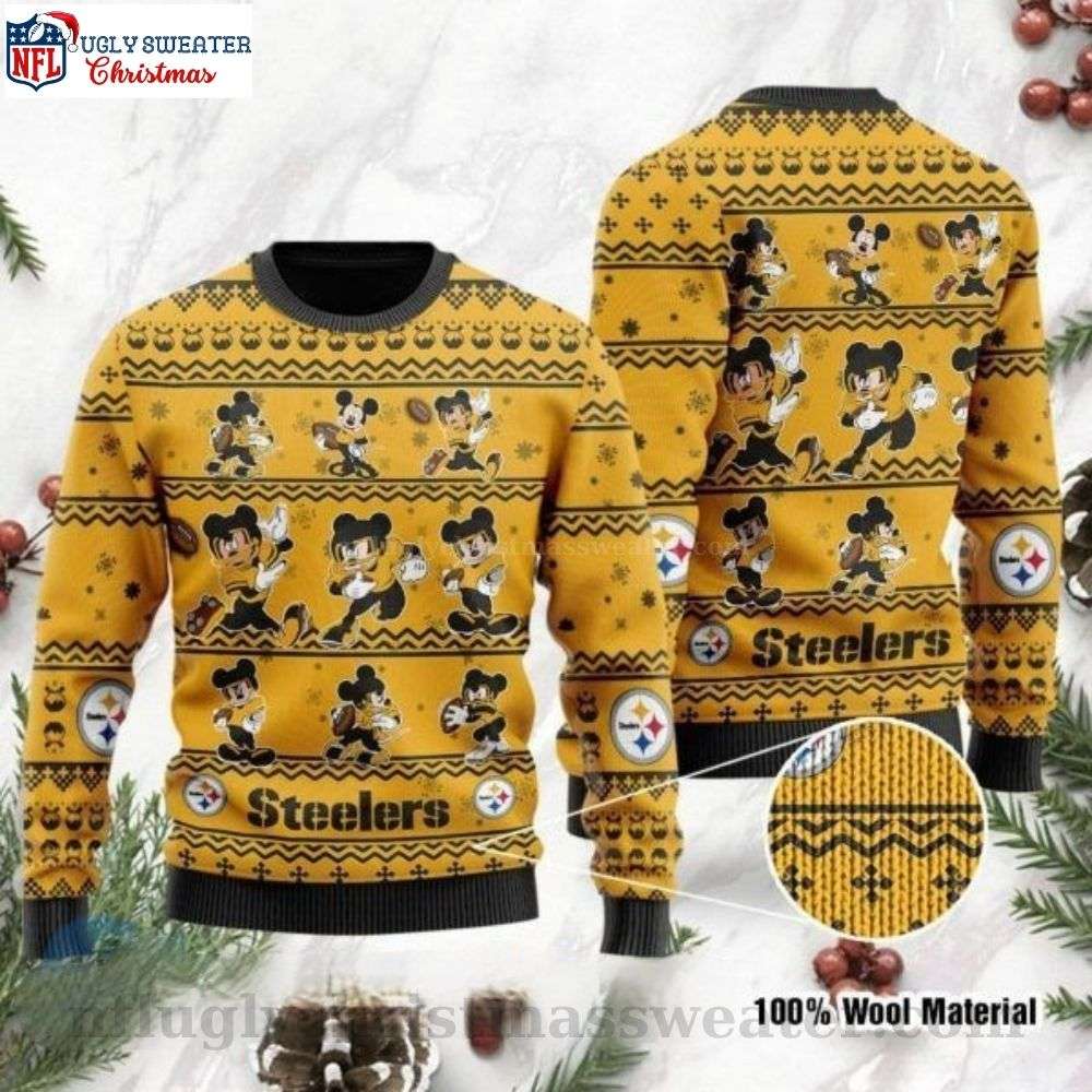 Pittsburgh Steelers Holiday Fun With Mickey - Logo Print Ugly Sweater