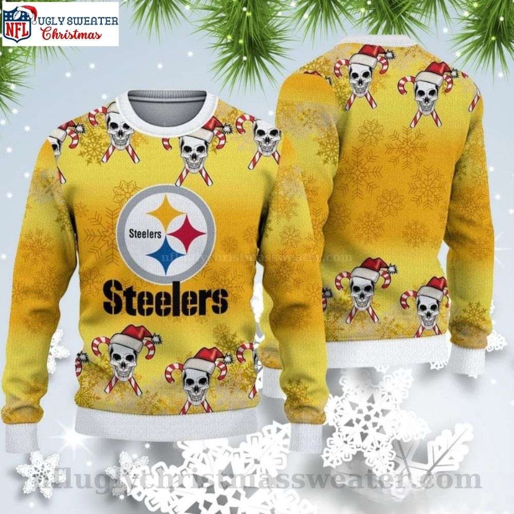 Pittsburgh Steelers Nation Christmas Skull Candy Cane Ugly Christmas Sweater