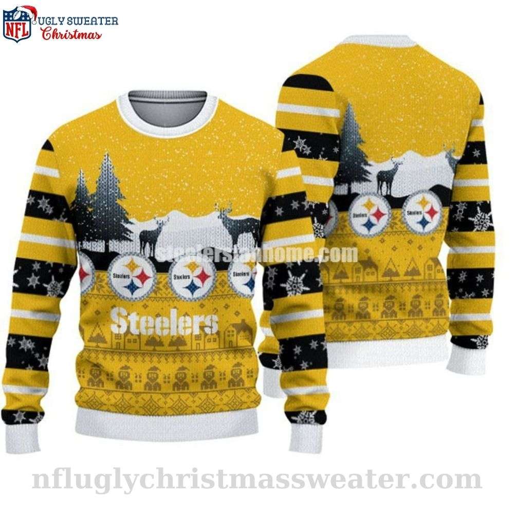 Pittsburgh Steelers Pine And Reindeer Ugly Christmas Sweater