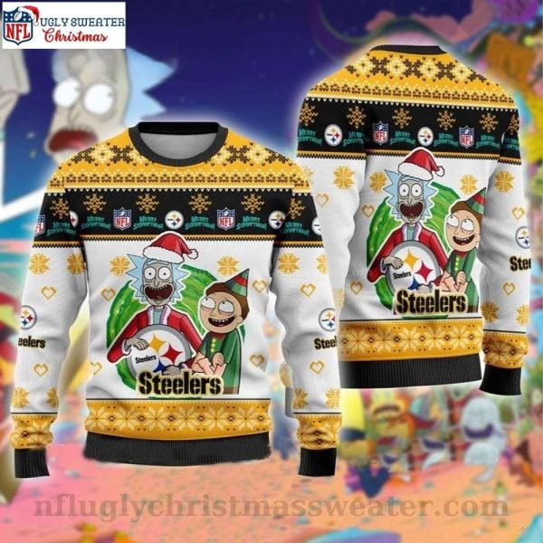 Pittsburgh Steelers Rick And Morty Ugly Christmas Sweater – Logo Print Edition