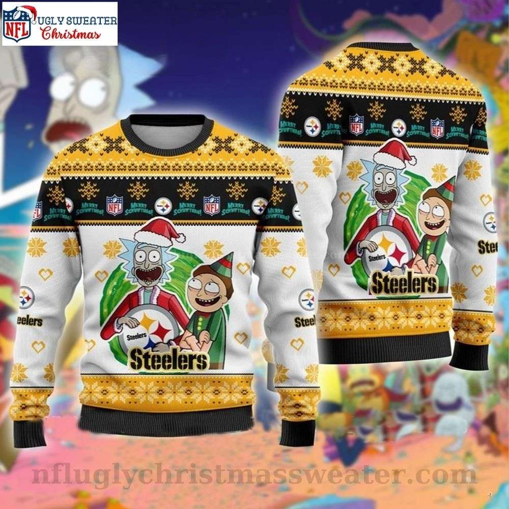 Pittsburgh Steelers Rick And Morty Ugly Christmas Sweater - Logo Print Edition