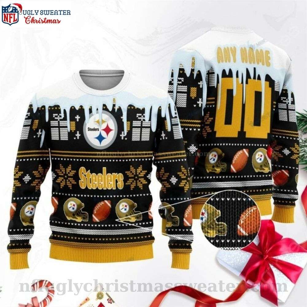 Pittsburgh Steelers Ugly Christmas Sweater - Logo Print With Snowflakes