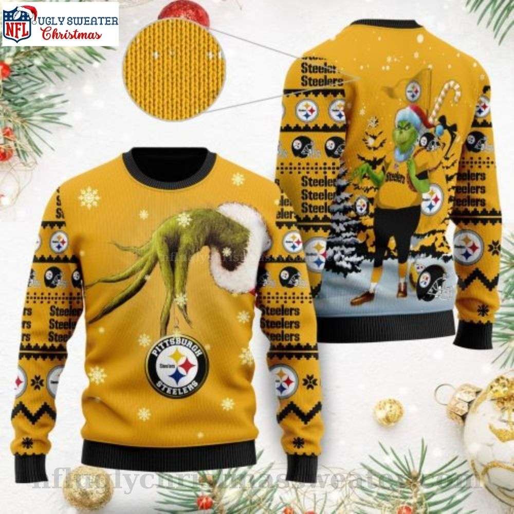 Pittsburgh Steelers Ugly Christmas Sweater With NFL Grinch Player