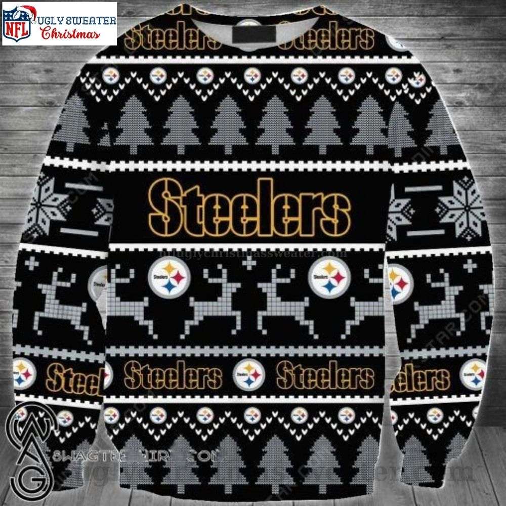 Pittsburgh Steelers Ugly Sweater With Tree And Reindeer Pattern - Perfect Gift For Fans