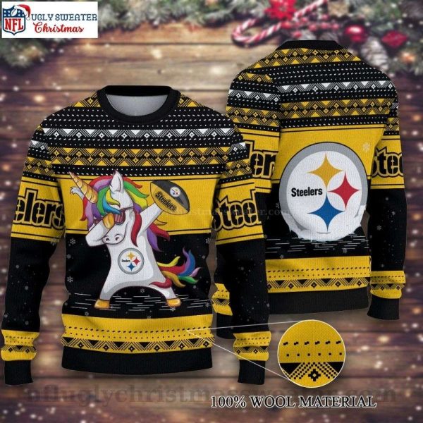 Pittsburgh Steelers Unicorn Dabbing Ugly Christmas Sweater – Logo Print Edition
