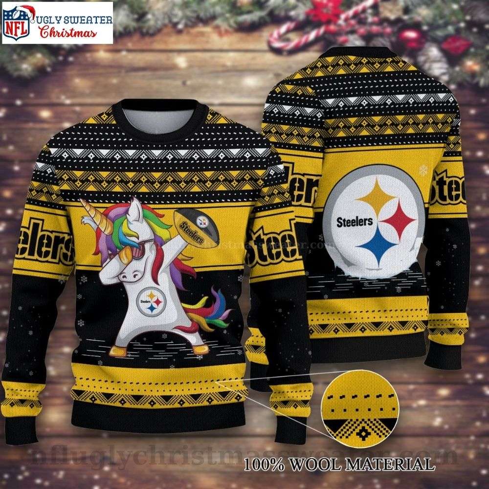 Pittsburgh Steelers Unicorn Dabbing Ugly Christmas Sweater - Logo Print Edition