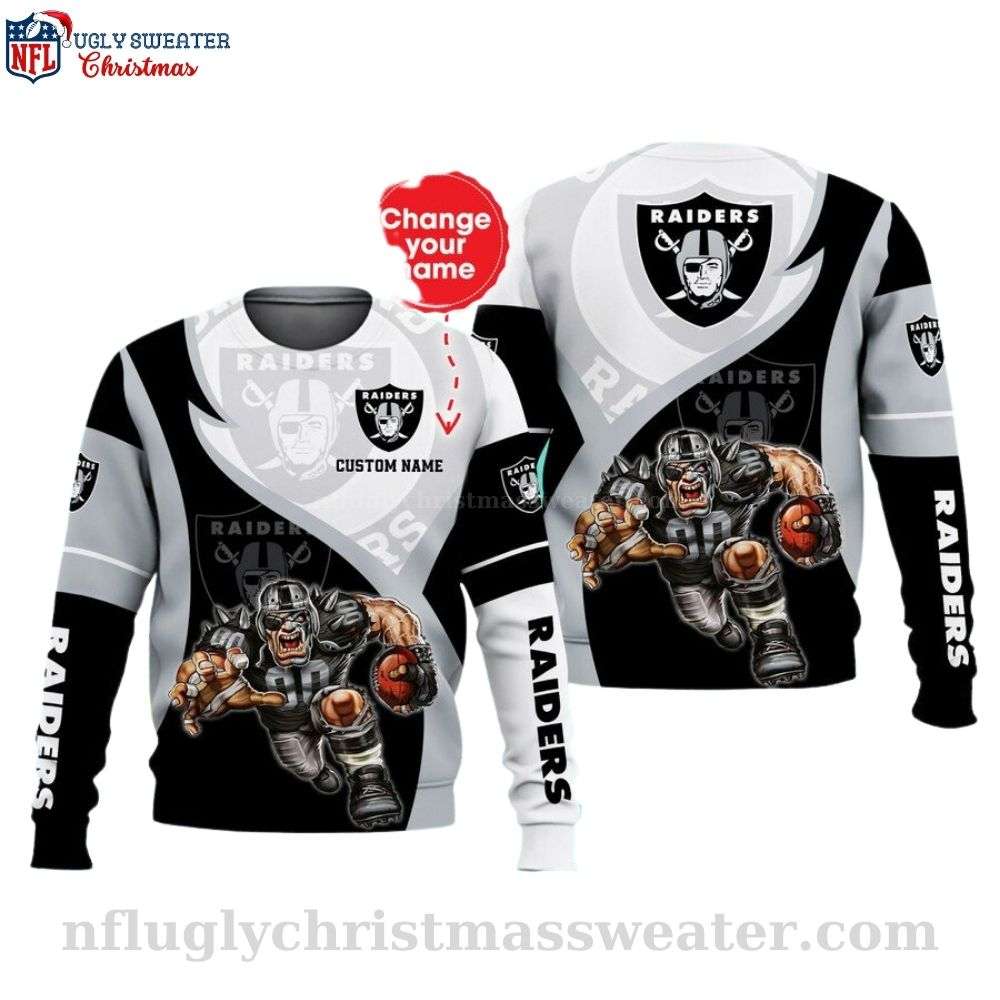 Players Holding the Football Raiders Ugly Christmas Sweater -  Personalized With Your Name