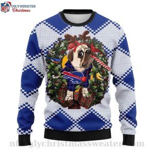 Pub Dog Festive Wreath And Lights NFL Buffalo Bills Ugly Christmas Sweater 1