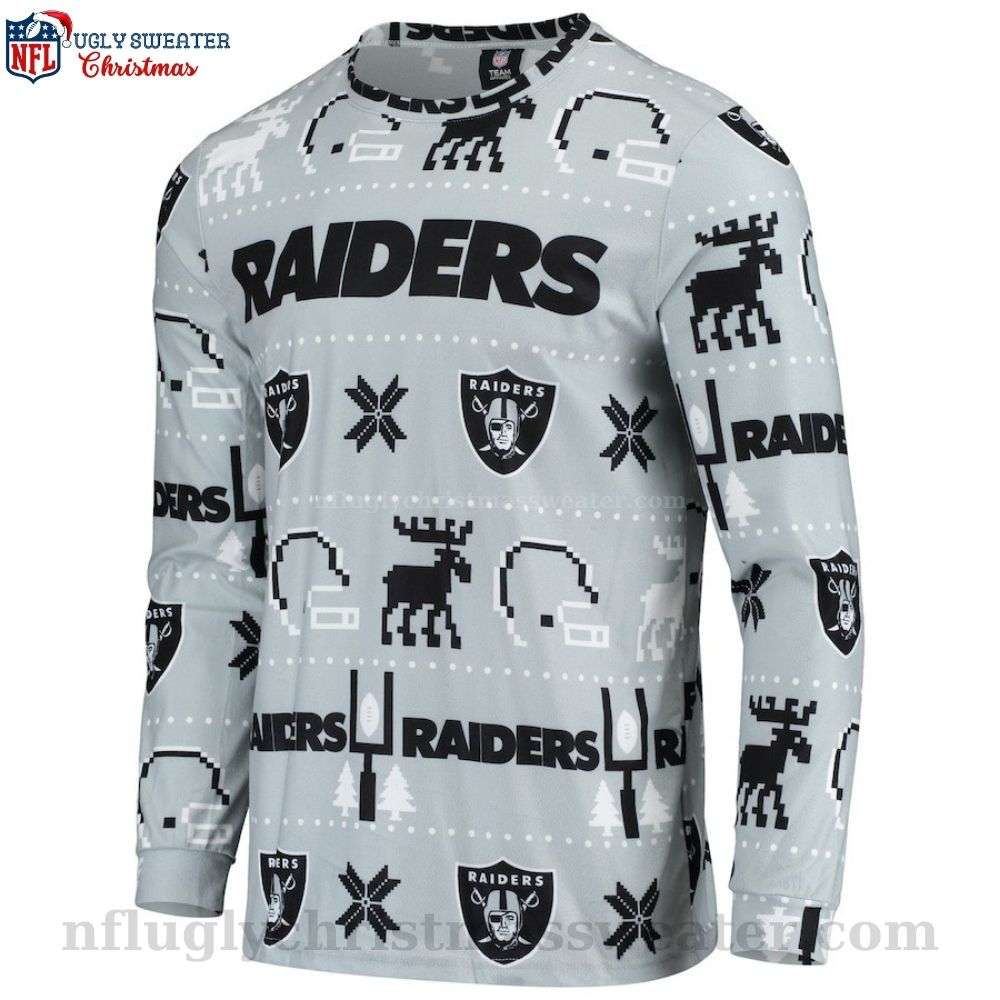Reindeer And Logo Oakland Raiders Ugly Christmas Sweater -  Cozy Attire for Fans