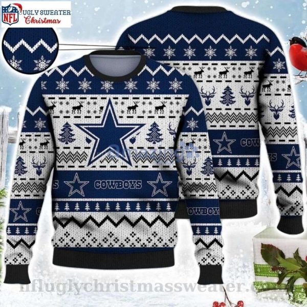 Reindeer And Pine Tree Dallas Cowboys Logo Ugly Christmas Sweater – Gift For Him