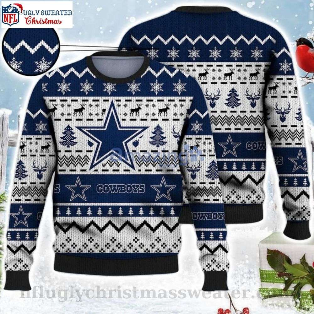 Reindeer And Pine Tree Dallas Cowboys Logo Ugly Christmas Sweater - Gift For Him