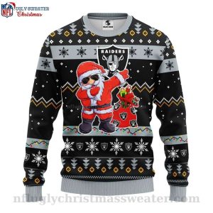 Santa Claus And Las Vegas Raiders Logo Print Ugly Christmas Sweater Gifts For Fans 1
