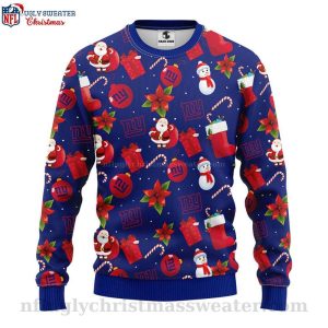 Santa Claus And Snowman Graphic Ny Giants Ugly Christmas Sweater 1
