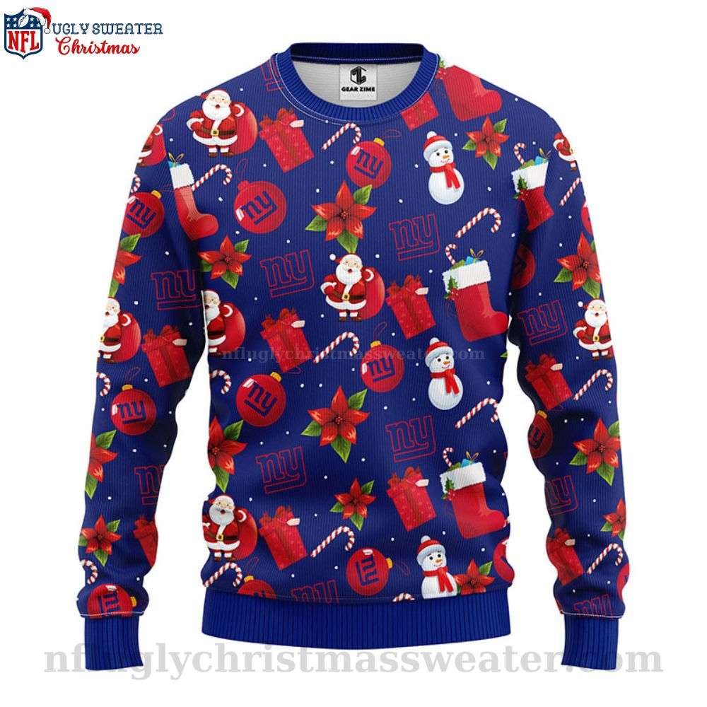 Santa Claus And Snowman Graphic Ny Giants Ugly Christmas Sweater