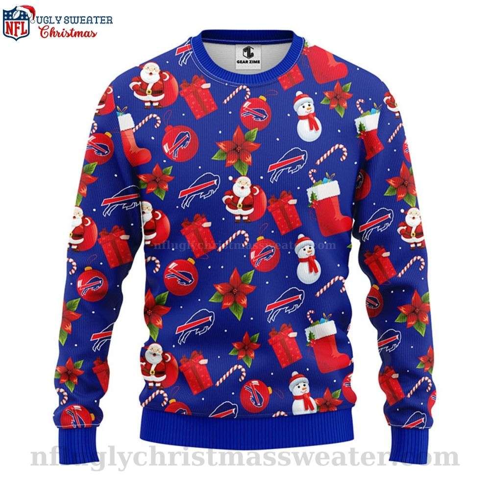 Santa Claus And Snowman - NFL Buffalo Bills Ugly Christmas Sweater