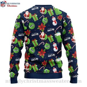 Santa Claus Snowman Graphic Seattle Seahawks Ugly Christmas Sweater 2