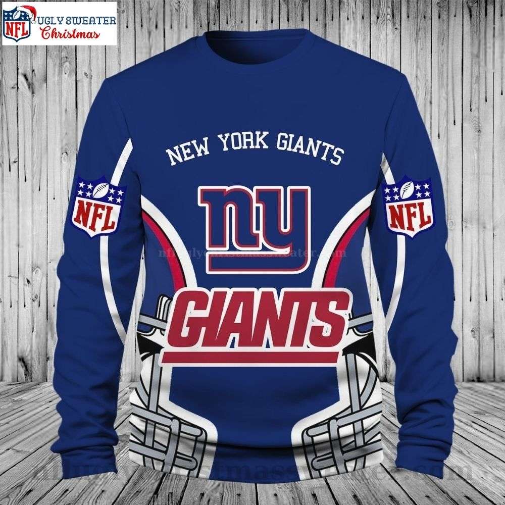 Score Big On Style - Football Helmet Pattern - Ny Giants Ugly Sweater