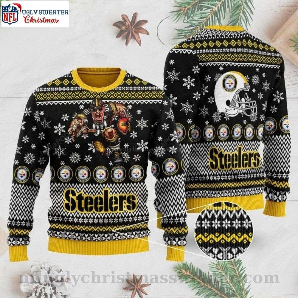 Score Big With Steelers - Ugly Christmas Sweater Rushing Design