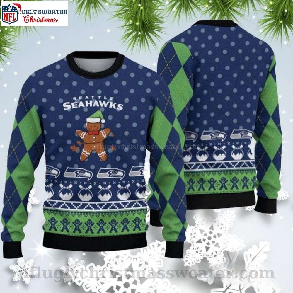 Seahawks Joy With Gingerbread Man - Ugly Christmas Sweater