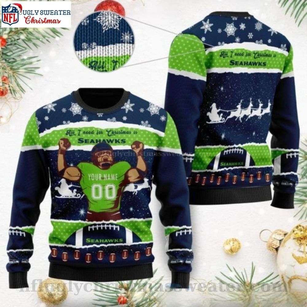 Seattle Seahawks All I Want For Christmas - Personalized Ugly Sweater